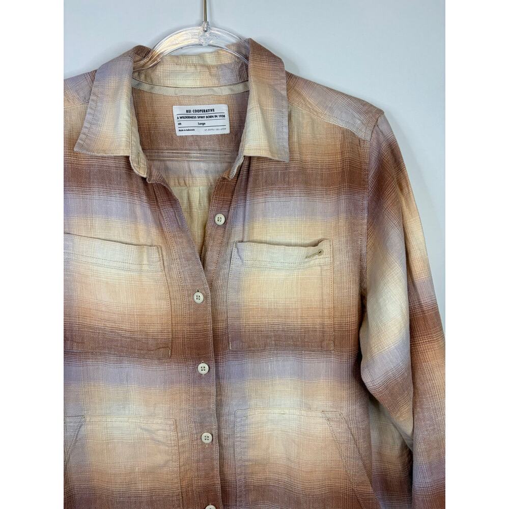 REI Co-op Cotton Hemp Flannel Long Sleeve Button Down Top Size Large Women's - Picture 2 of 7
